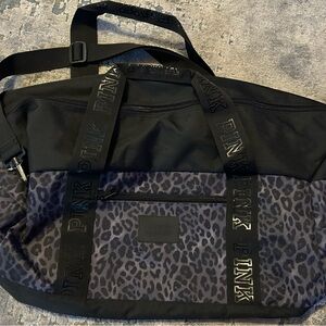 PINK Victoria's Secret Black and Gray Leopard Duffel Bag